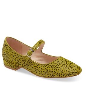 Intentionally Blank Kemp Spotted Calf Hair Mary Jane Flats Lime Green Black 9